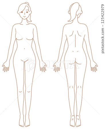 Simple nude illustration of a woman (front and back) 125422979