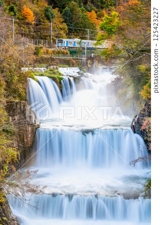 Fujikyu Railway 6000 series train passing Tahara Falls 125423227