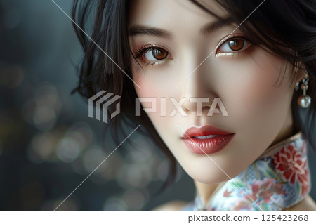 Future Japanese hair and makeup styles: Beautiful women with beautiful skin generated using AI (horizontal photo) 125423268