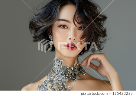Future Japanese hair and makeup styles: Beautiful women with beautiful skin generated using AI (horizontal photo) 125423283