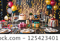 festive table with dishes and wine glasses 125423401