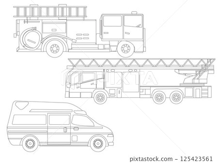 工作車輛的線條圖插圖 125423561