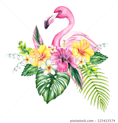 Summer tropical set of cute illustrations Summer tropical set of cute illustrations 125423574
