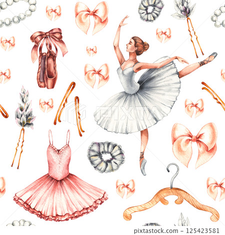 Watercolor ballet with ballerinas and accessories 125423581