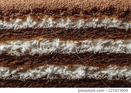 Close-up of Chocolate Coconut Layer Cake Texture. AI-generated item 125423609