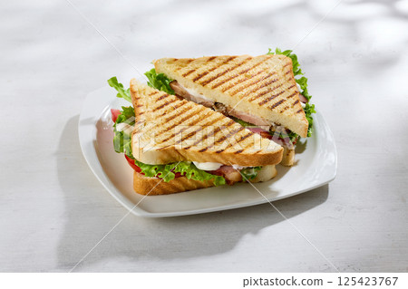 club sandwich on white plate club sandwich on white plate 125423767