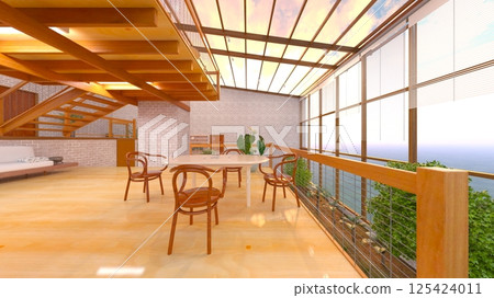 Living room with large windows Living room with large windows 125424011