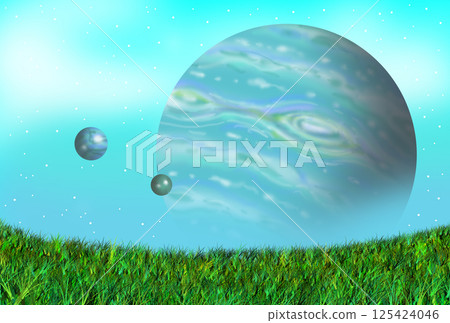 太空——行星、衛星、草原、藍天 太空——行星、衛星、草原、藍天 125424046