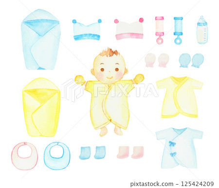 水彩嬰兒插圖集 125424209