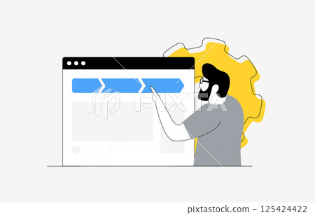 Breadcrumbs navigation concept for SEO and UX design, improving internal linking, web site structure and hierarchy for better website usability. Breadcrumbs vector illustration and icons 125424422