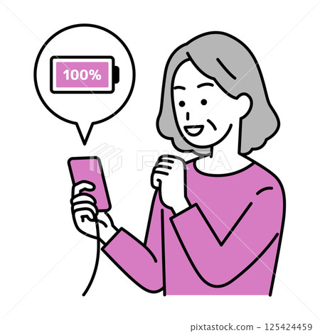 老年婦女為她的智慧型手機充電 125424459