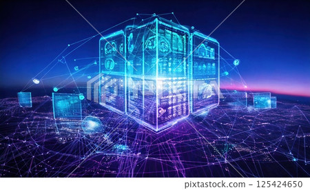 高清AI網格網路背景（ai生成圖像） 125424650