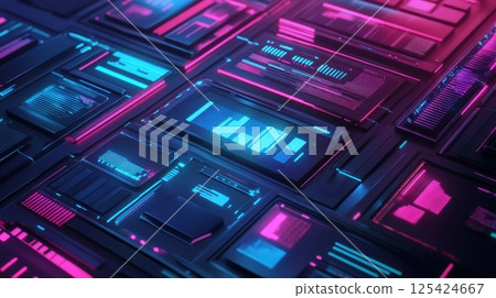 High definition AI grid network background (ai generated image) 125424667