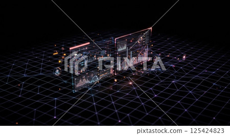 Blue and pink hologram window (ai generated image) 125424823