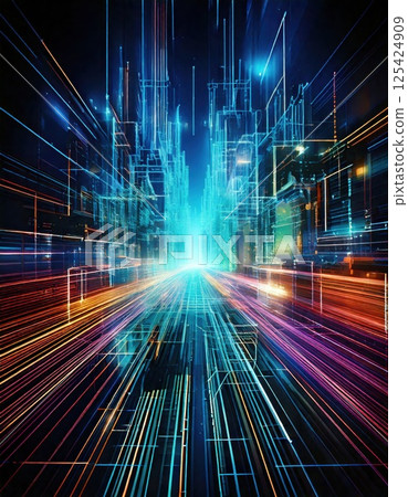 Cybertech UI background with a harmonious blend of shadows and lights (AI generated image) 125424909