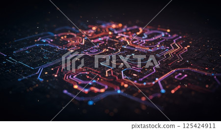 Cybertech UI background with a harmonious blend of shadows and lights (AI generated image) 125424911