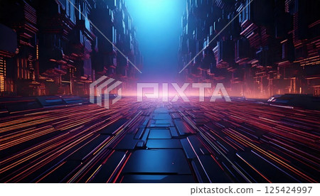 Minimal UI grid with pulsating light (AI generated image) 125424997