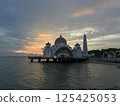Melaka Straits Mosque and sunset in Melaka, a world heritage city in Malaysia 125425053
