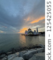 Melaka Straits Mosque and sunset in Melaka, a world heritage city in Malaysia 125425055