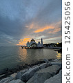 Melaka Straits Mosque and sunset in Melaka, a world heritage city in Malaysia 125425056