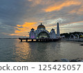 Melaka Straits Mosque and sunset in Melaka, a world heritage city in Malaysia 125425057