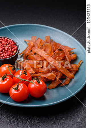 Jerky, dried turkey meat with salt and spices 125425516