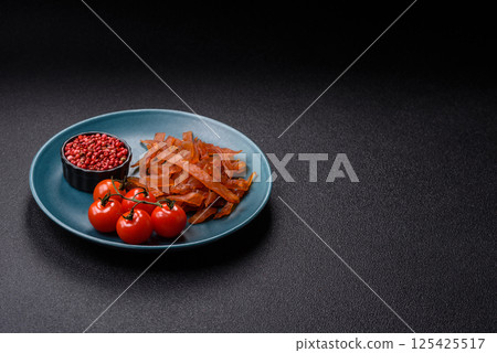 Jerky, dried turkey meat with salt and spices 125425517