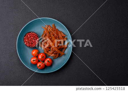 Jerky, dried turkey meat with salt and spices 125425518