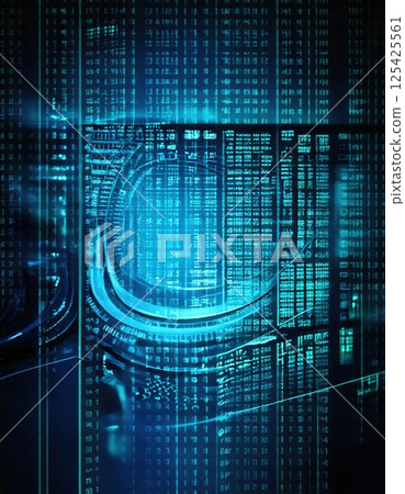 Abstract datascape flowing through a horizon grid (ai generated image) 125425561