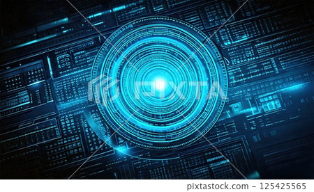 Abstract datascape flowing through a horizon grid (ai generated image) 125425565