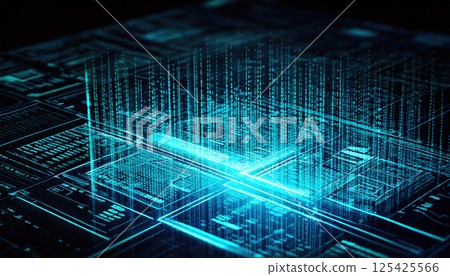 流經地平線網格的抽象資料景觀（ai 產生的影像） 125425566