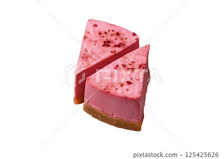 A piece of sweet cheesecake with raspberry or strawberry flavor A piece of sweet cheesecake with raspberry or strawberry flavor 125425626