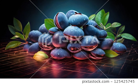 Neon floating symmetrical 3d data frame (ai generated image) 125425745