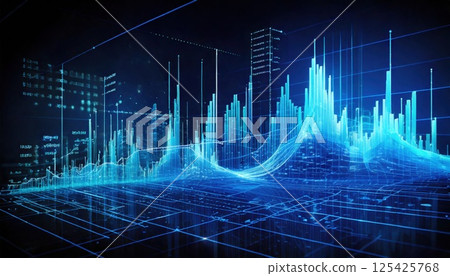 漂浮在網路藍色中的多層數位圖(AI 產生的影像) 漂浮在網路藍色中的多層數位圖(AI 產生的影像) 125425768
