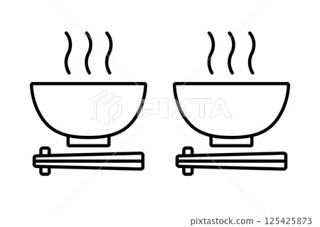 Icon of a bowl of steaming noodles and chopsticks Icon of a bowl of steaming noodles and chopsticks 125425873