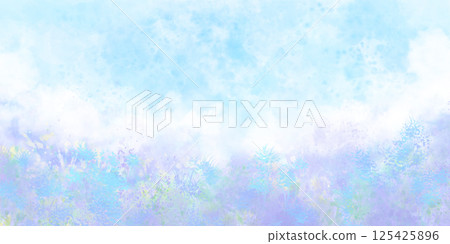 紫羅蘭、粉紅蝶花等藍色花朵和藍天 125425896