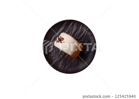 Round sweet New York roll croissant with pistachio cream filling 125425940