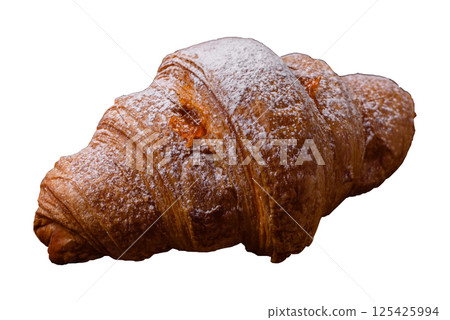 Sweet fresh crispy croissant with fruit filling Sweet fresh crispy croissant with fruit filling 125425994