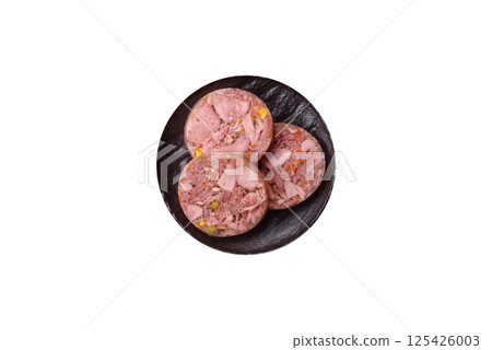 Homemade brawn with salt, spices, herbs and vegetables 125426003