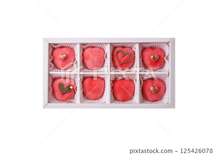 Delicious sweet mochi in the shape of red hearts Delicious sweet mochi in the shape of red hearts 125426078