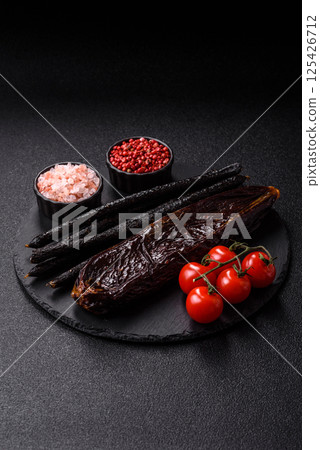 Horse meat sausage with salt, spices and herbs Horse meat sausage with salt, spices and herbs 125426712