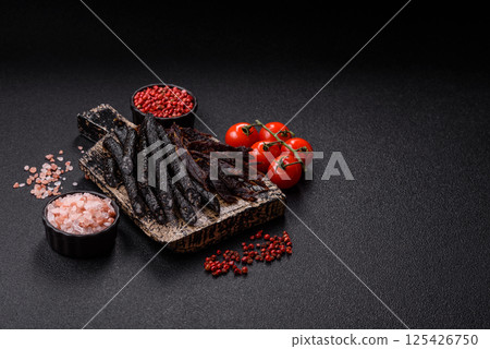 Horse meat sausage with salt, spices and herbs Horse meat sausage with salt, spices and herbs 125426750