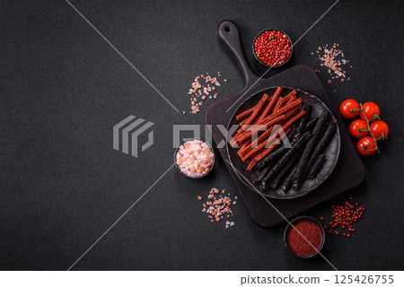 Horse meat sausage with salt, spices and herbs Horse meat sausage with salt, spices and herbs 125426755
