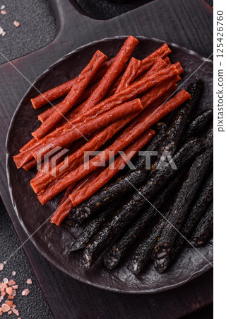 Horse meat sausage with salt, spices and herbs Horse meat sausage with salt, spices and herbs 125426760