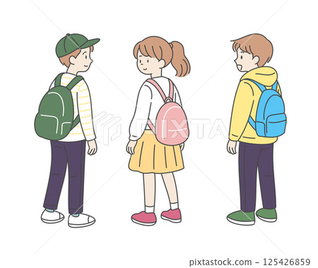 Children carrying backpacks 125426859