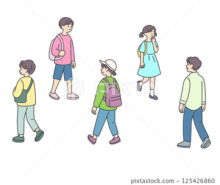 Set of walking children 125426860