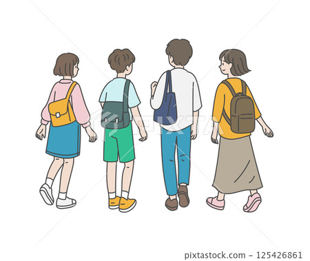 Back view of young people walking 125426861