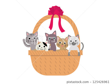 籃子裡堆滿了可愛的貓咪 125426961