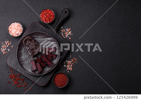Horse meat sausage with salt, spices and herbs 125426999