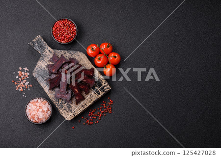 Horse meat sausage with salt, spices and herbs Horse meat sausage with salt, spices and herbs 125427028